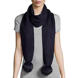 Adrienne Landau Ribbed Fur Pom-Pom Scarf, Black